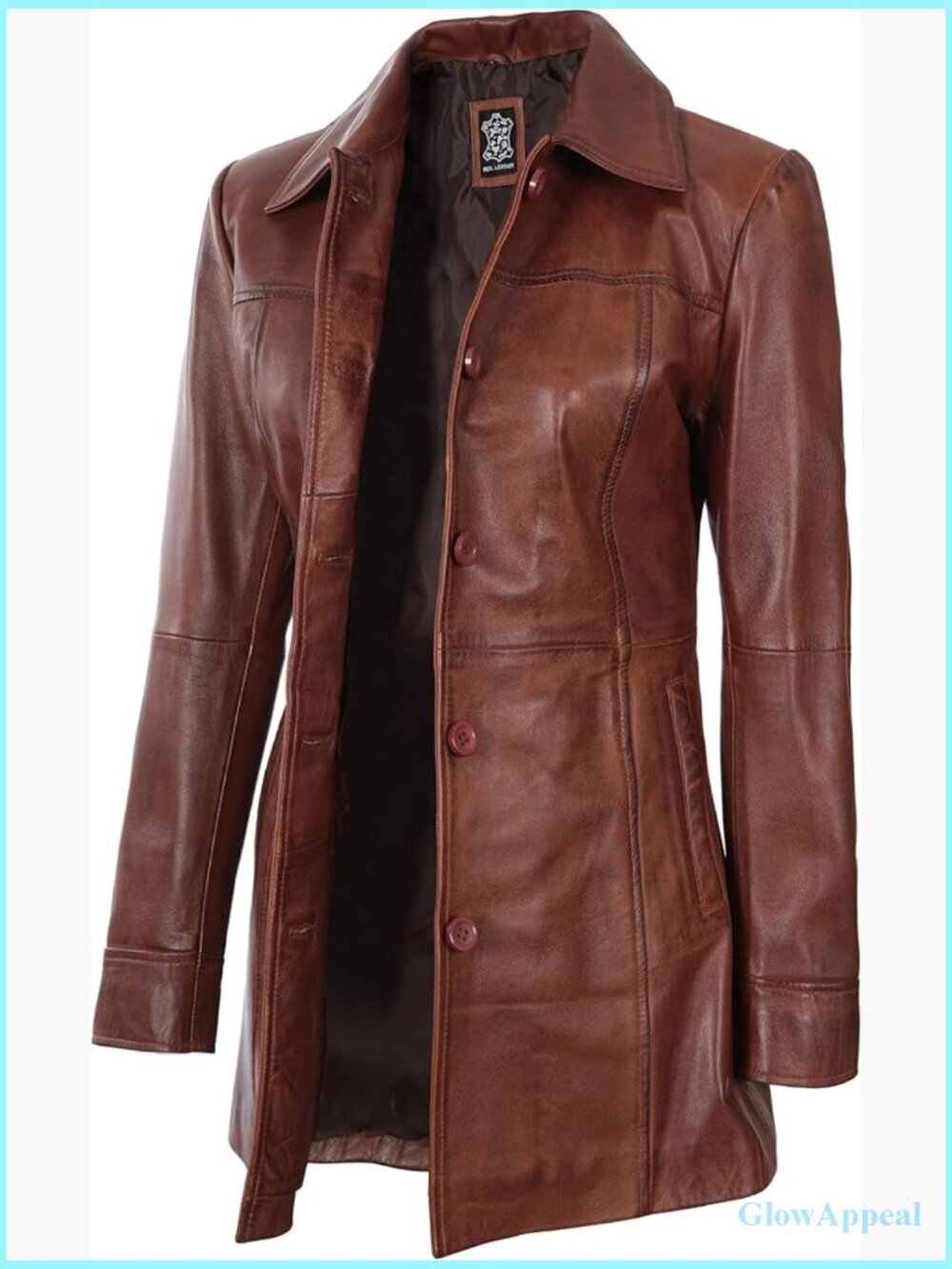 Real Lambskin Leather Coat, Button Closure, Side Pockets, Regular Fit